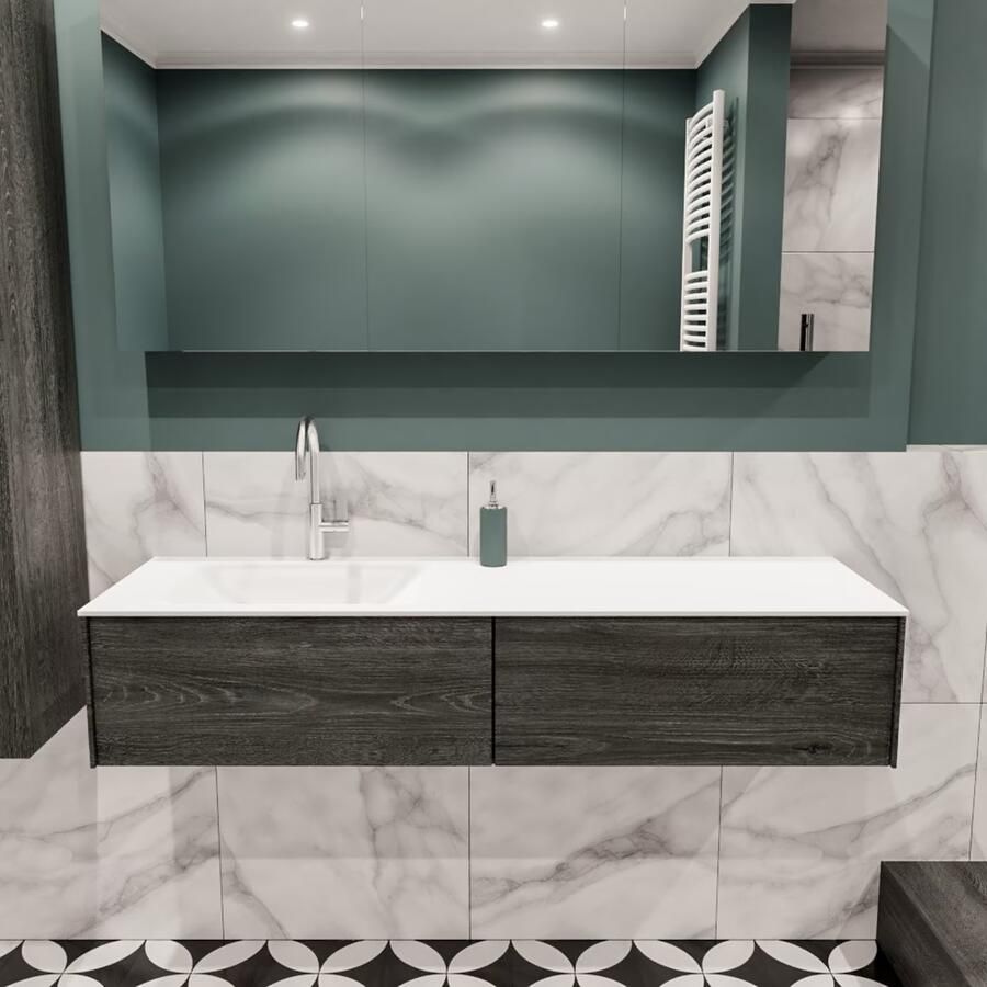 Zaro Lush onderkast 150cm in kleur ANTRACITE met 2 lades Push tot open geschikt voor linkse wastafel. Compleet met solid surface wastafel cloud M35217met 1 kraangat(en) - Foto 2