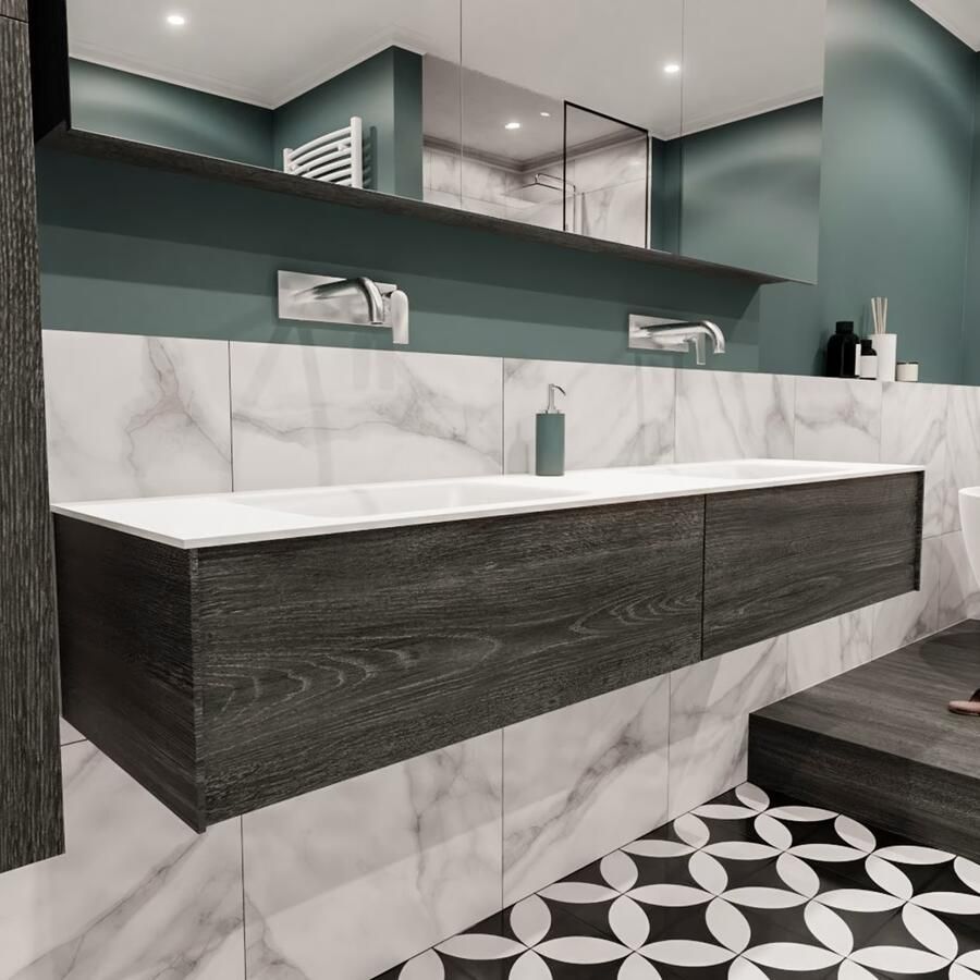 Zaro Lush onderkast 180cm in kleur ANTRACITE met 2 lades Push tot open geschikt voor dubbele wastafel. Compleet met solid surface wastafel cloud M63023met 0 kraangat(en) - Foto 4