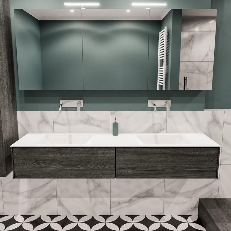 Zaro Lush onderkast 180cm in kleur ANTRACITE met 2 lades Push tot open geschikt voor dubbele wastafel. Compleet met solid surface wastafel cloud M63023met 0 kraangat(en) - Foto 2