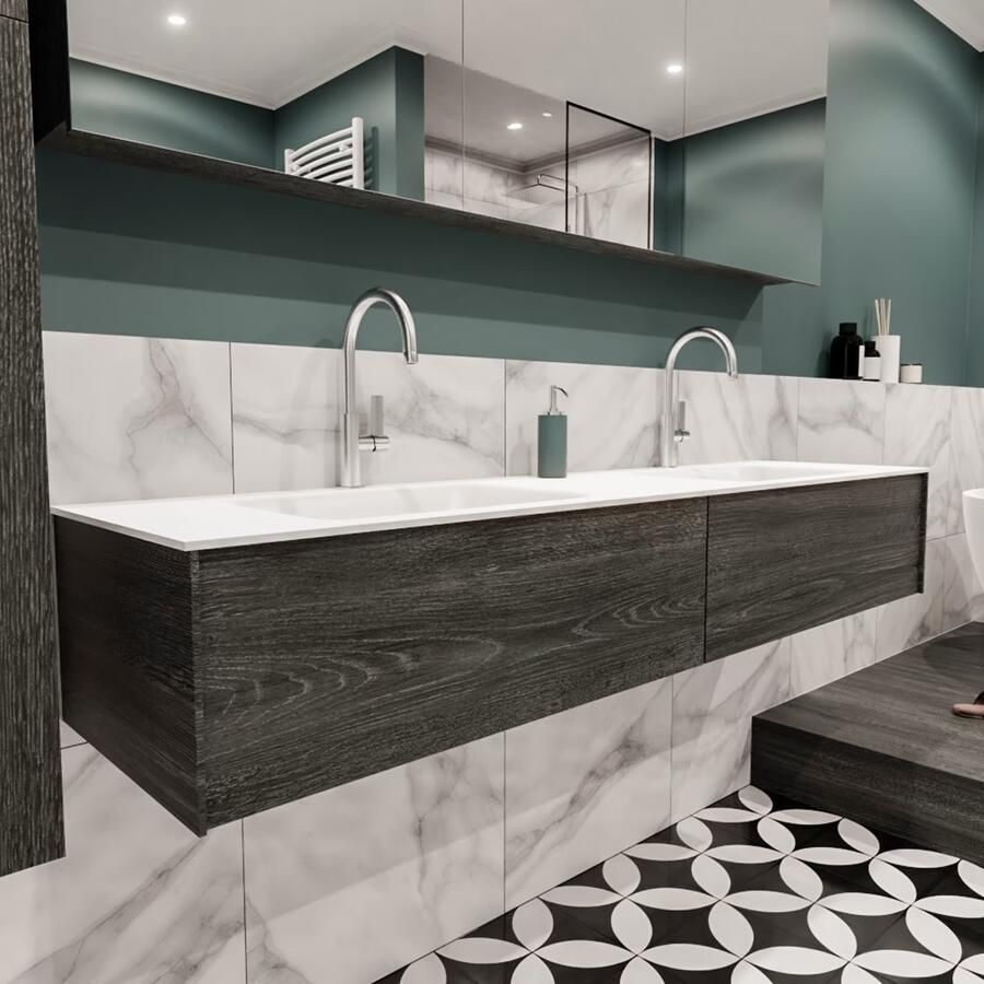 Zaro Lush onderkast 180cm in kleur ANTRACITE met 2 lades Push tot open geschikt voor dubbele wastafel. Compleet met solid surface wastafel cloud M63023met 2 kraangat(en) - Foto 4