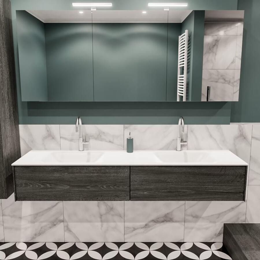 Zaro Lush onderkast 180cm in kleur ANTRACITE met 2 lades Push tot open geschikt voor dubbele wastafel. Compleet met solid surface wastafel cloud M63023met 2 kraangat(en) - Foto 2