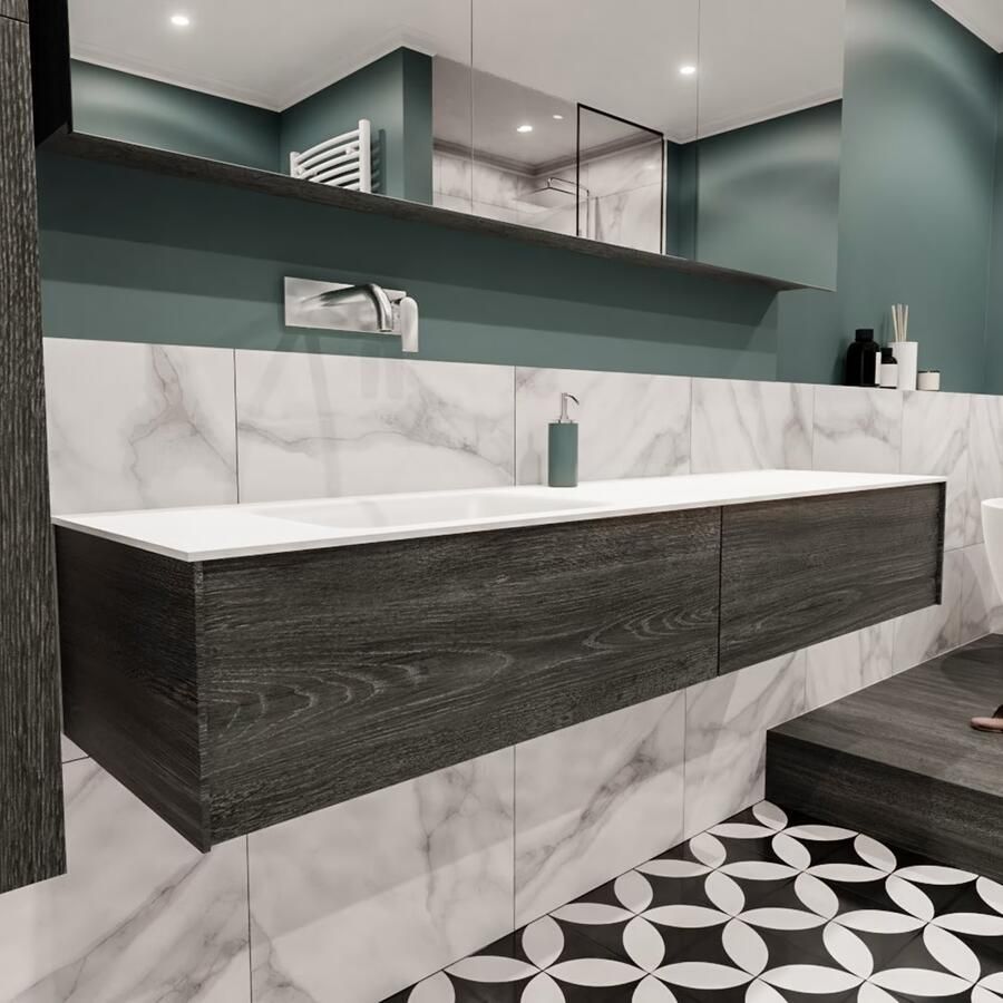 Zaro Lush onderkast 180cm in kleur ANTRACITE met 2 lades Push tot open geschikt voor linkse wastafel. Compleet met solid surface wastafel cloud M63021met 0 kraangat(en) - Foto 4