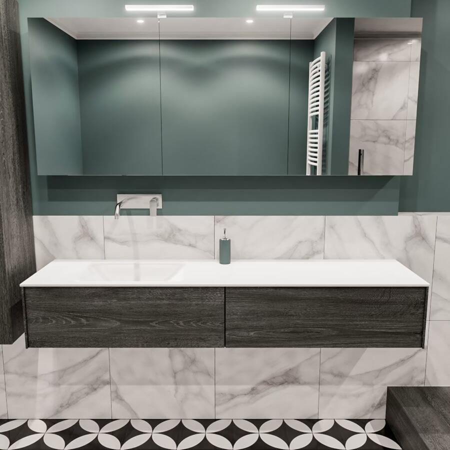 Zaro Lush onderkast 180cm in kleur ANTRACITE met 2 lades Push tot open geschikt voor linkse wastafel. Compleet met solid surface wastafel cloud M63021met 0 kraangat(en) - Foto 2