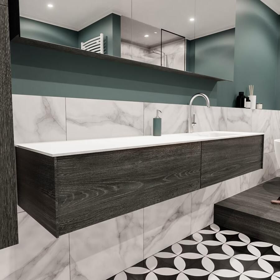 Zaro Lush onderkast 180cm in kleur ANTRACITE met 2 lades Push tot open geschikt voor rechtse wastafel. Compleet met solid surface wastafel cloud M63022met 1 kraangat(en) - Foto 3