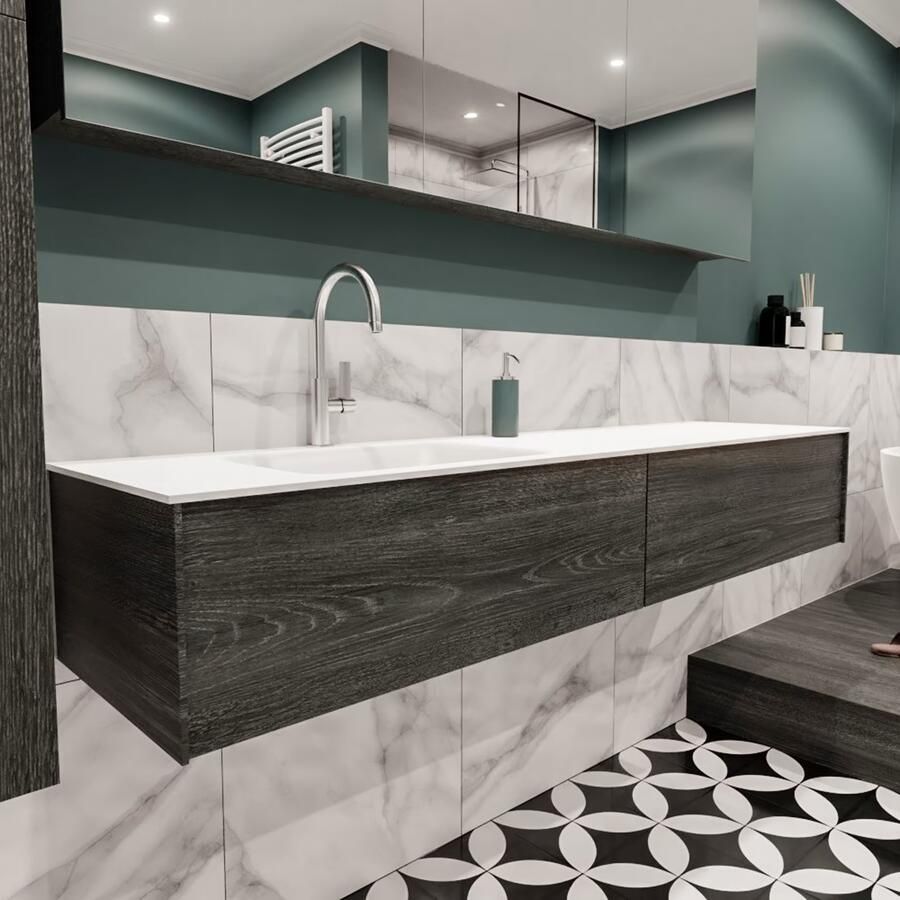 Zaro Lush onderkast 180cm in kleur ANTRACITE met 2 lades Push tot open geschikt voor linkse wastafel. Compleet met solid surface wastafel cloud M63021met 1 kraangat(en) - Foto 4