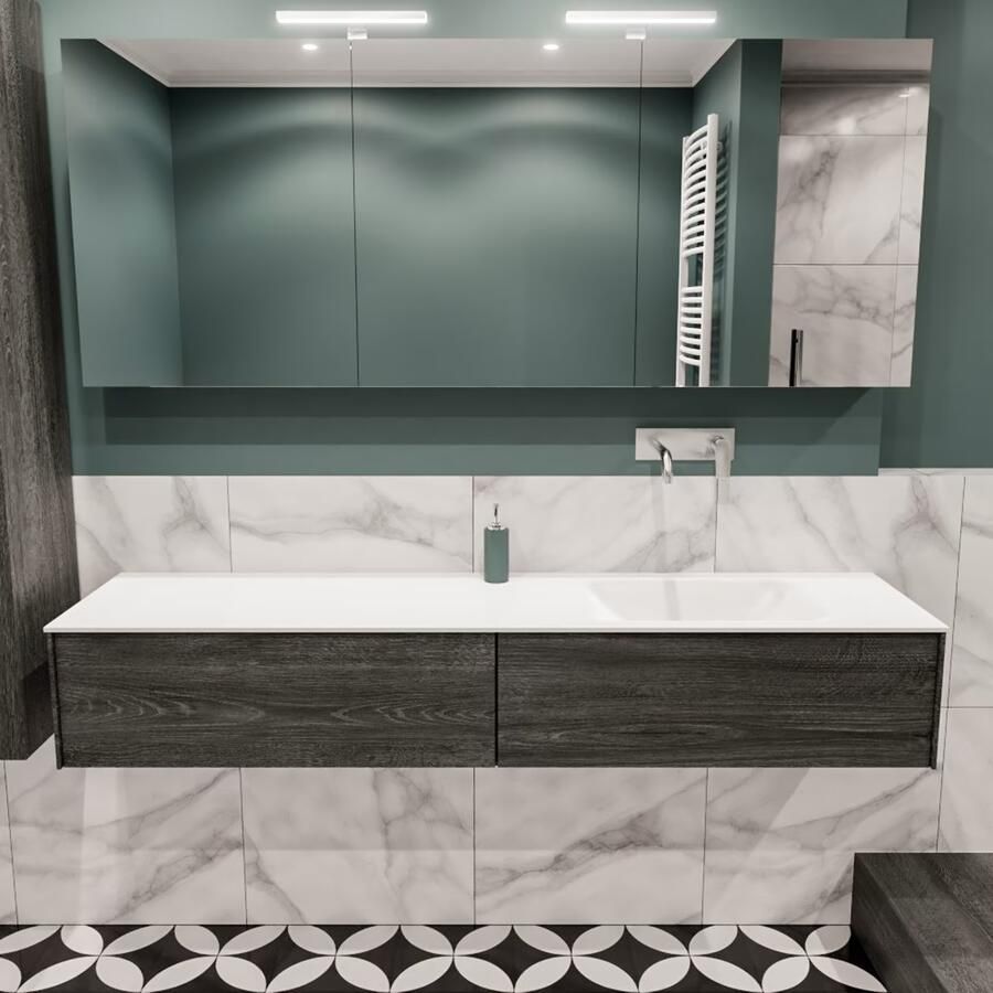 Zaro Lush onderkast 180cm in kleur ANTRACITE met 2 lades Push tot open geschikt voor rechtse wastafel. Compleet met solid surface wastafel cloud M63022met 0 kraangat(en) - Foto 2