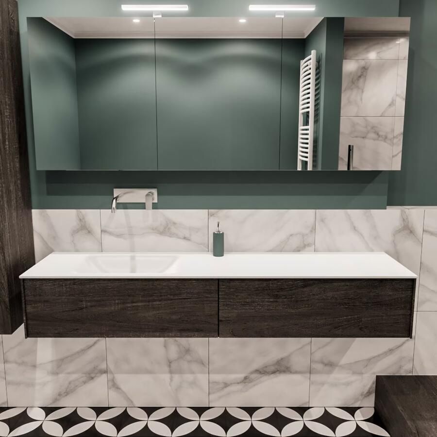 Zaro Lush onderkast 180cm in kleur DARK BROWN met 2 lades Push tot open geschikt voor linkse wastafel. Compleet met solid surface wastafel cloud M63021met 0 kraangat(en) - Foto 2