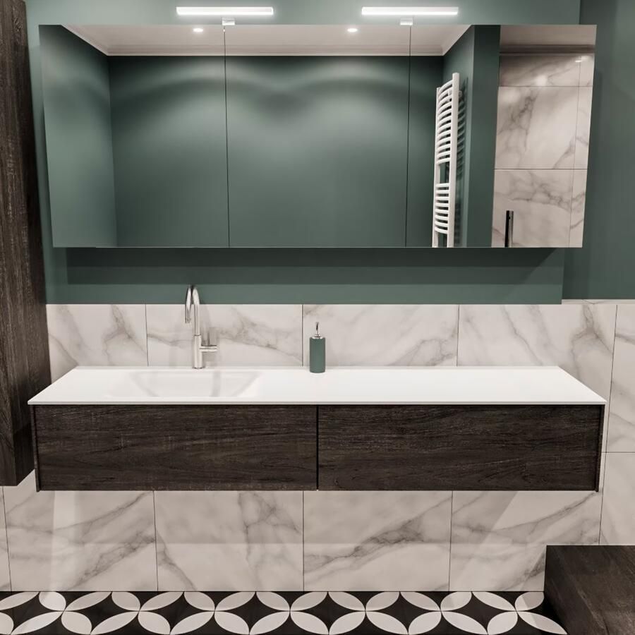 Zaro Lush onderkast 180cm in kleur DARK BROWN met 2 lades Push tot open geschikt voor linkse wastafel. Compleet met solid surface wastafel cloud M63021met 1 kraangat(en) - Foto 2