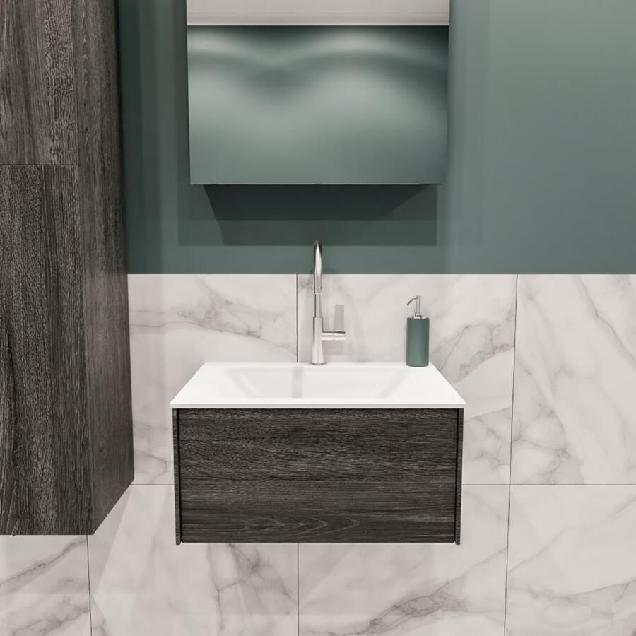 Zaro Lush onderkast 60cm in kleur ANTRACITE met 1 lade Push tot open geschikt voor gecentreerde wastafel. Compleet met solid surface wastafel cloud M35111met 1 kraangat(en) - Foto 2