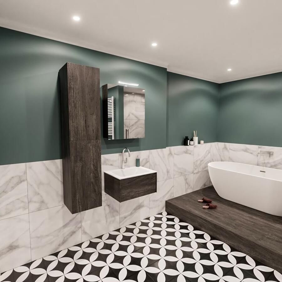 Zaro Lush onderkast 60cm in kleur DARK BROWN met 1 lade Push tot open geschikt voor gecentreerde wastafel. Compleet met solid surface wastafel cloud M35111met 1 kraangat(en) - Foto 2