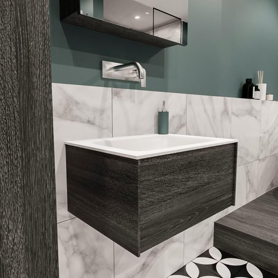 Zaro Lush onderkast 60cm in kleur ANTRACITE met 1 lade Push tot open geschikt voor gecentreerde wastafel. Compleet met solid surface wastafel cloud M35111met 0 kraangat(en) - Foto 4