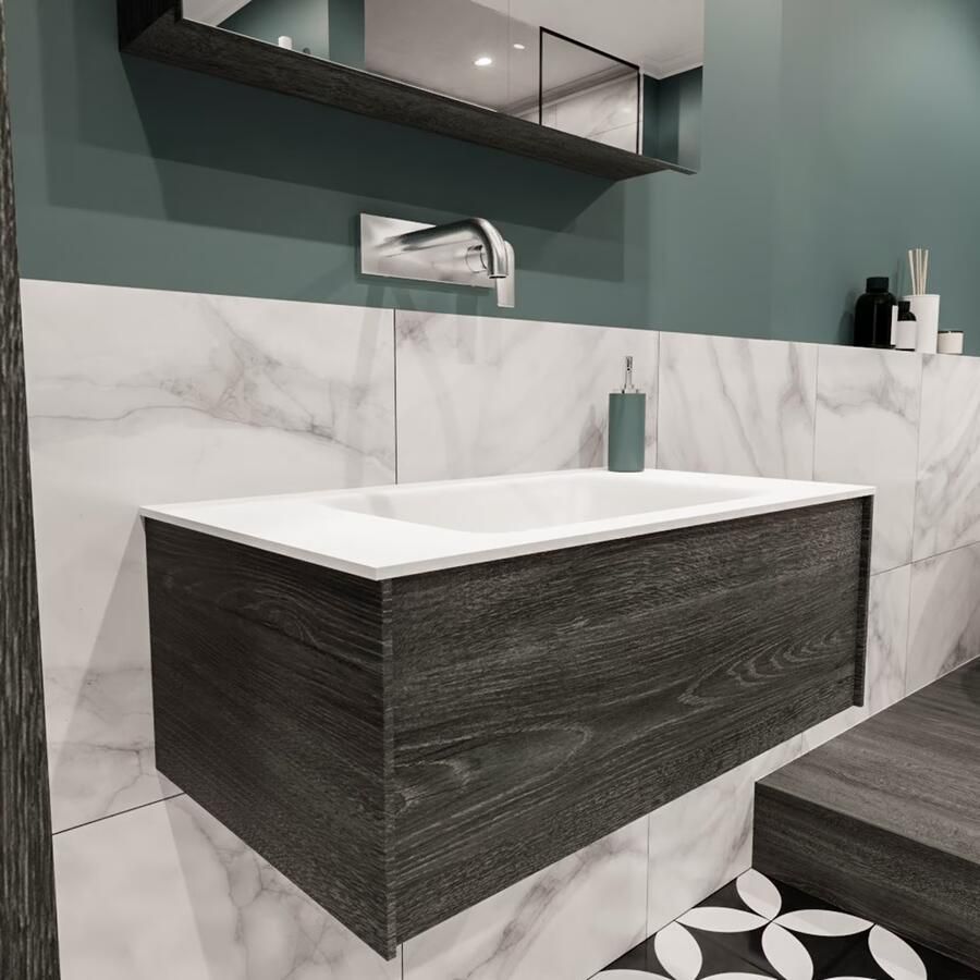 Zaro Lush onderkast 80cm in kleur ANTRACITE met 1 lade Push tot open geschikt voor gecentreerde wastafel. Compleet met solid surface wastafel cloud M35117met 0 kraangat(en) - Foto 4