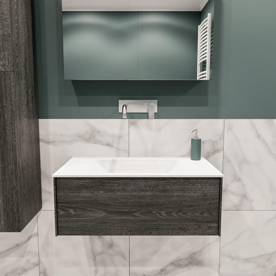 Zaro Lush onderkast 80cm in kleur ANTRACITE met 1 lade Push tot open geschikt voor gecentreerde wastafel. Compleet met solid surface wastafel cloud M35117met 0 kraangat(en) - Foto 2