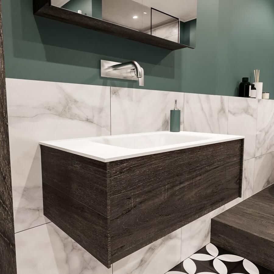 Zaro Lush onderkast 80cm in kleur DARK BROWN met 1 lade Push tot open geschikt voor gecentreerde wastafel. Compleet met solid surface wastafel cloud M35117met 0 kraangat(en) - Foto 3