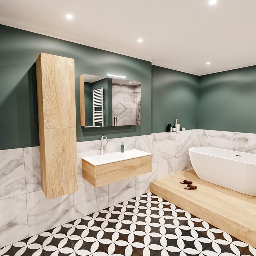 Zaro Lush onderkast 100cm in kleur WASHED OAK met 1 lade Push tot open geschikt voor linkse wastafel. Compleet met solid surface wastafel cloud M35133met 1 kraangat(en) - Foto 3