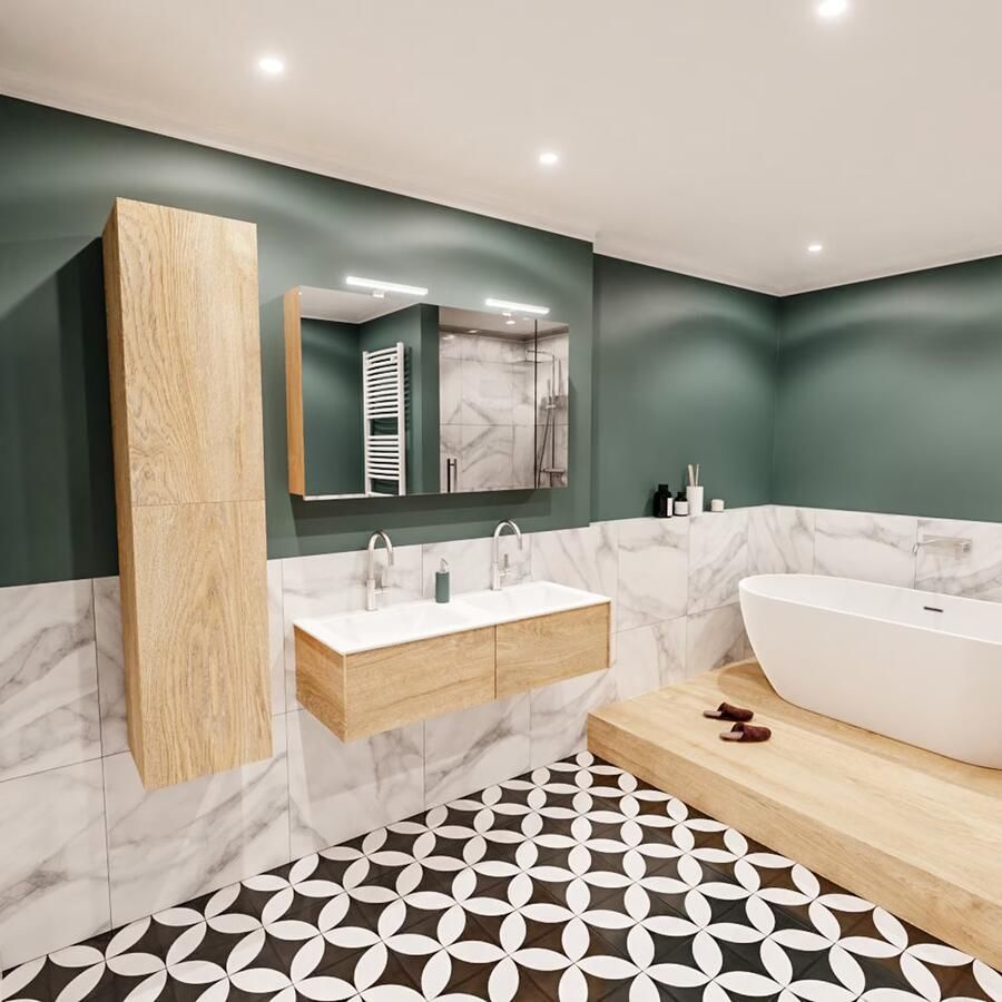 Zaro Lush onderkast 120cm in kleur WASHED OAK met 2 lades Push tot open geschikt voor dubbele wastafel. Compleet met solid surface wastafel cloud M35165met 2 kraangat(en) - Foto 3