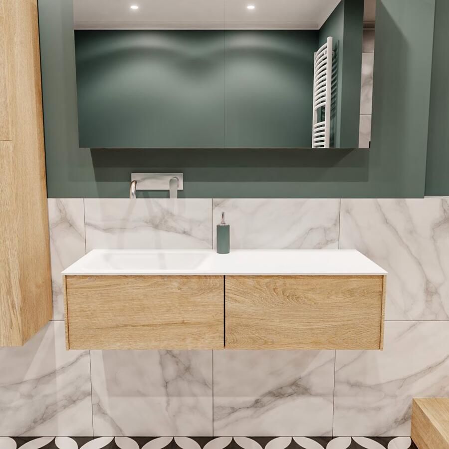 Zaro Lush onderkast 120cm in kleur WASHED OAK met 2 lades Push tot open geschikt voor linkse wastafel. Compleet met solid surface wastafel cloud M35163met 0 kraangat(en) - Foto 2