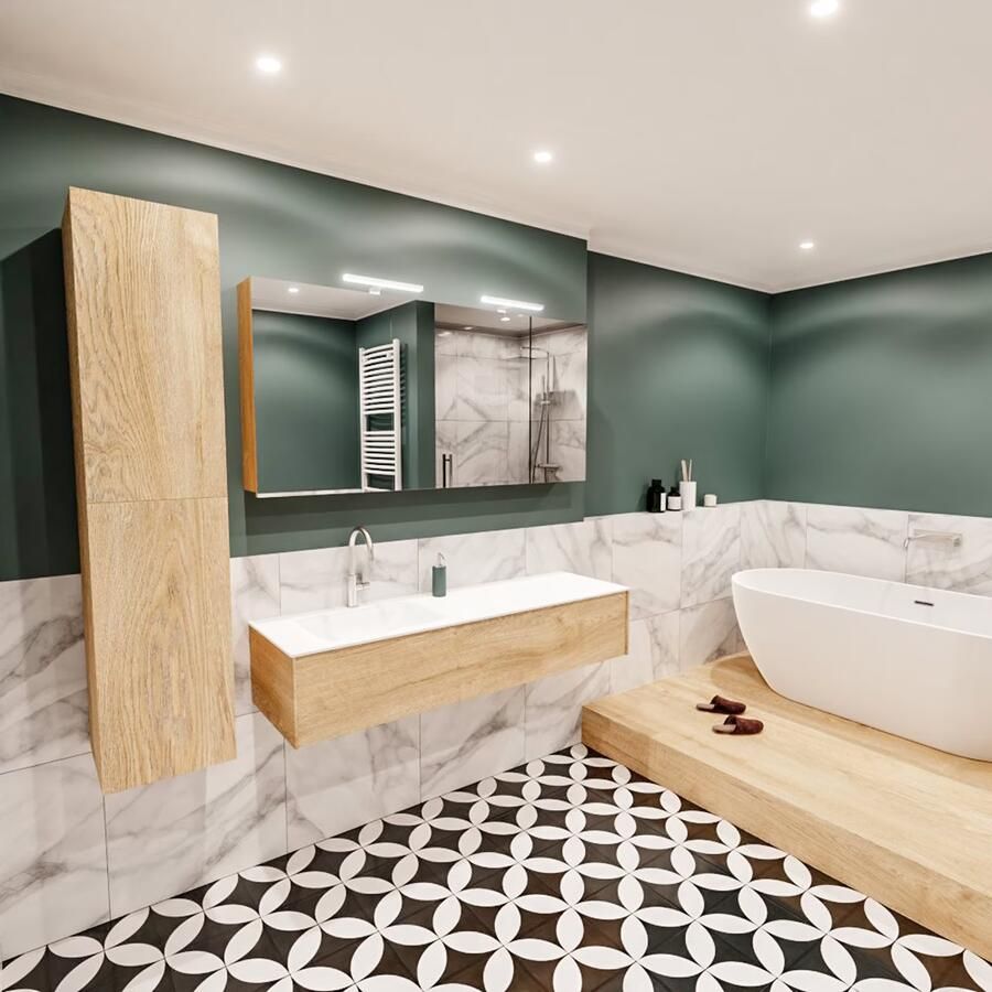 Zaro Lush onderkast 150cm in kleur WASHED OAK met 1 lade Push tot open geschikt voor linkse wastafel. Compleet met solid surface wastafel cloud M35217met 1 kraangat(en) - Foto 3