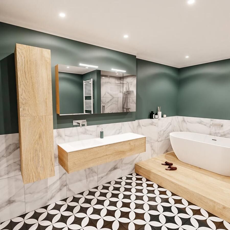 Zaro Lush onderkast 150cm in kleur WASHED OAK met 1 lade Push tot open geschikt voor linkse wastafel. Compleet met solid surface wastafel cloud M35217met 0 kraangat(en) - Foto 2