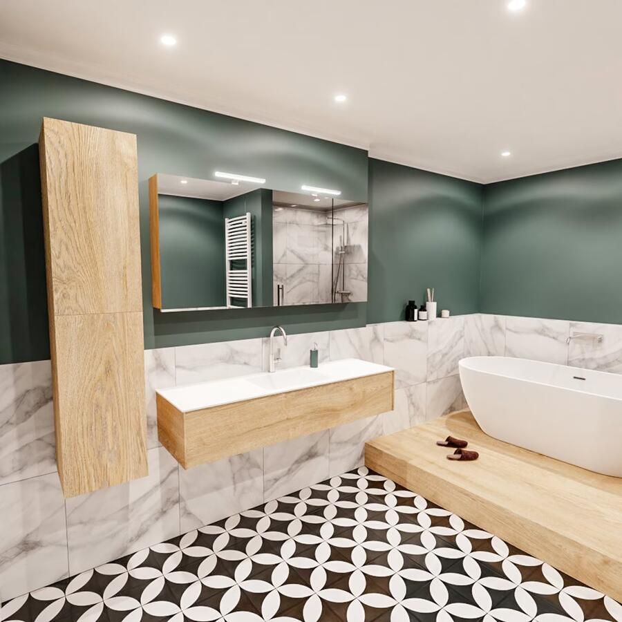 Zaro Lush onderkast 150cm in kleur WASHED OAK met 1 lade Push tot open geschikt voor gecentreerde wastafel. Compleet met solid surface wastafel cloud M35216met 1 kraangat(en) - Foto 2