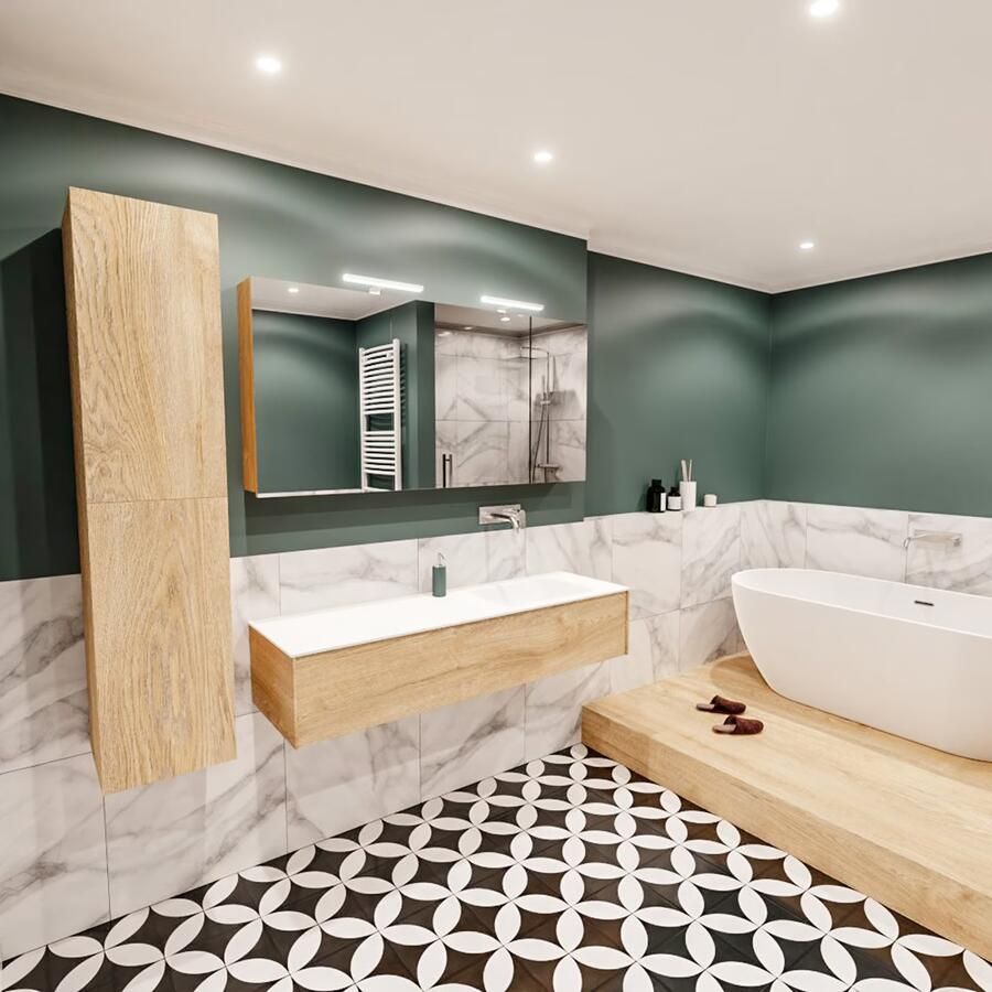 Zaro Lush onderkast 150cm in kleur WASHED OAK met 1 lade Push tot open geschikt voor rechtse wastafel. Compleet met solid surface wastafel cloud M35218met 0 kraangat(en) - Foto 3