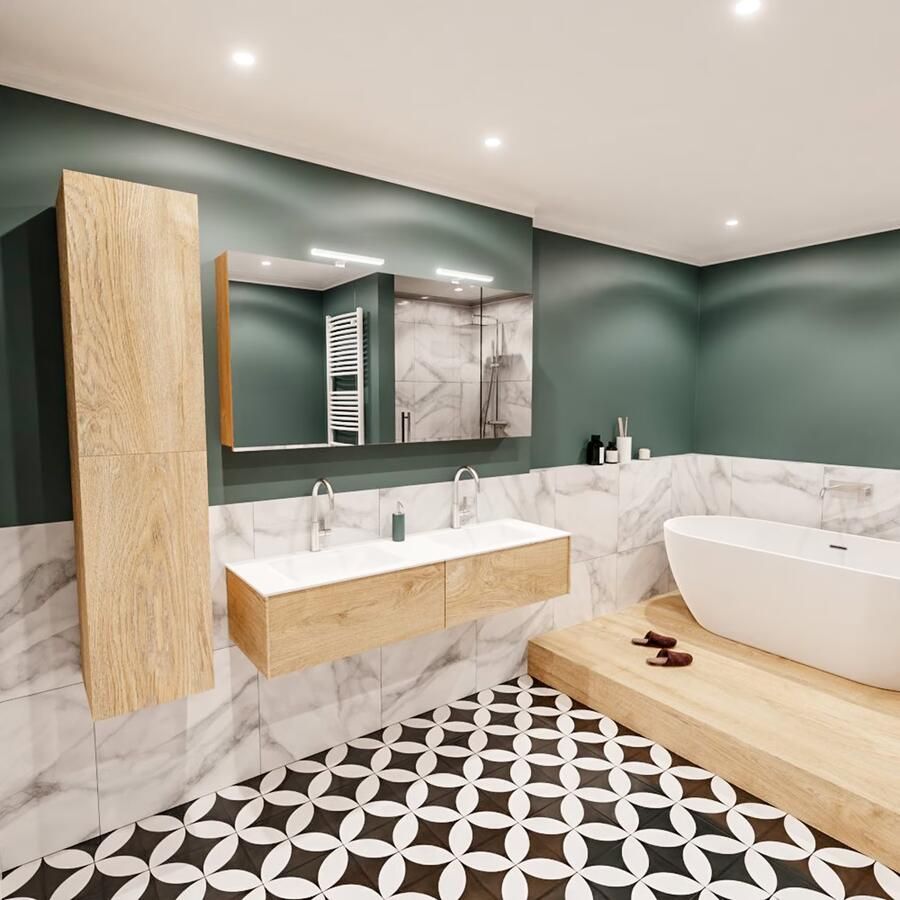 Zaro Lush onderkast 150cm in kleur WASHED OAK met 2 lades Push tot open geschikt voor dubbele wastafel. Compleet met solid surface wastafel cloud M35219met 2 kraangat(en) - Foto 3