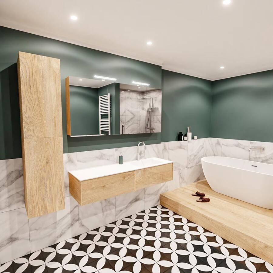 Zaro Lush onderkast 150cm in kleur WASHED OAK met 2 lades Push tot open geschikt voor rechtse wastafel. Compleet met solid surface wastafel cloud M35218met 1 kraangat(en) - Foto 2