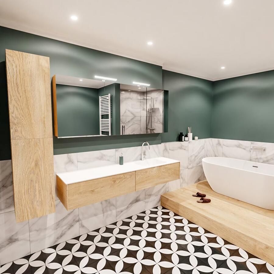 Zaro Lush onderkast 180cm in kleur WASHED OAK met 2 lades Push tot open geschikt voor rechtse wastafel. Compleet met solid surface wastafel cloud M63022met 1 kraangat(en) - Foto 4