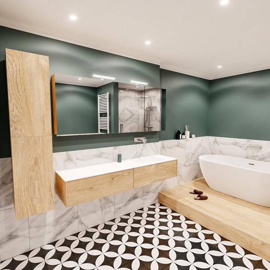 Zaro Lush onderkast 180cm in kleur WASHED OAK met 2 lades Push tot open geschikt voor rechtse wastafel. Compleet met solid surface wastafel cloud M63022met 0 kraangat(en) - Foto 3