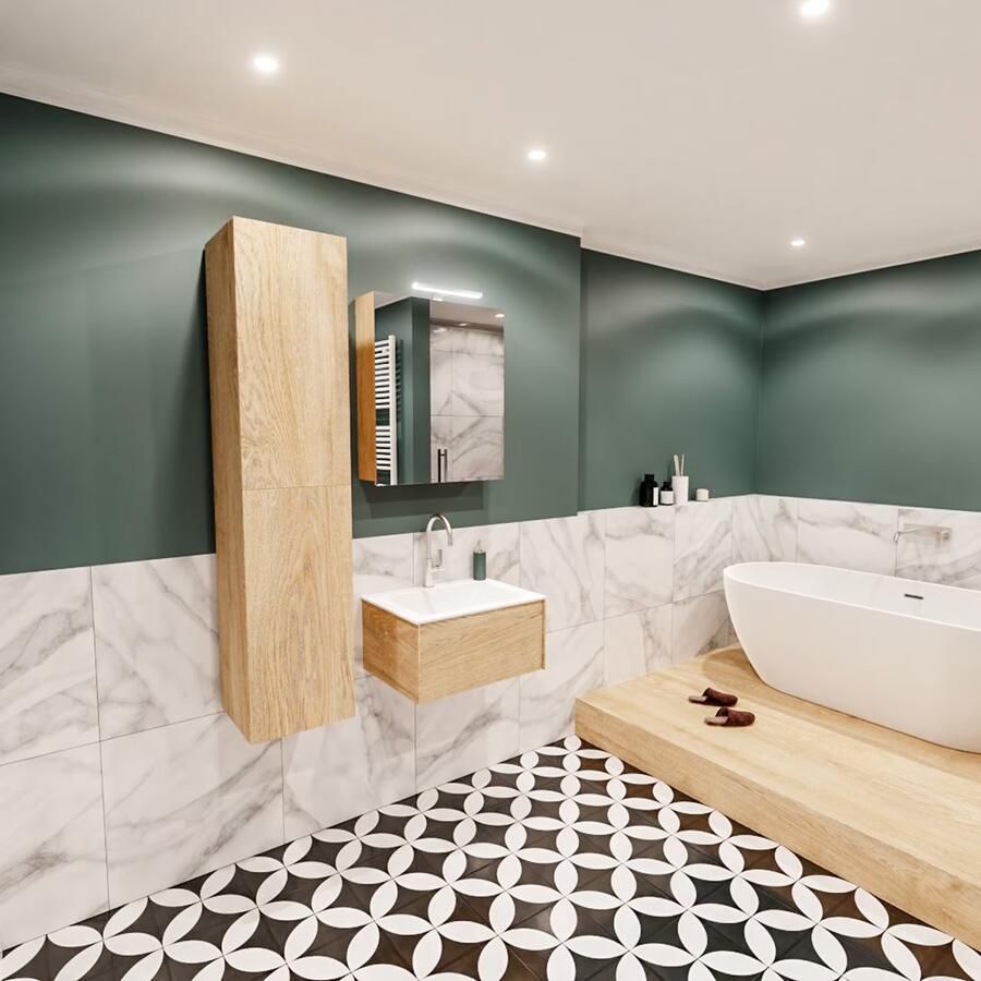 Zaro Lush onderkast 60cm in kleur WASHED OAK met 1 lade Push tot open geschikt voor gecentreerde wastafel. Compleet met solid surface wastafel cloud M35111met 1 kraangat(en) - Foto 3