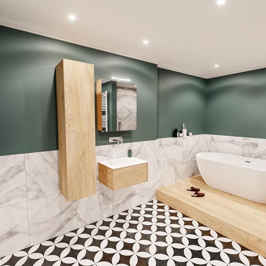 Zaro Lush onderkast 60cm in kleur WASHED OAK met 1 lade Push tot open geschikt voor gecentreerde wastafel. Compleet met solid surface wastafel cloud M35111met 0 kraangat(en) - Foto 3