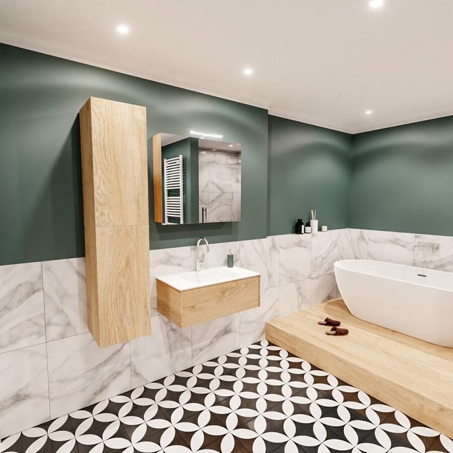 Zaro Lush onderkast 80cm in kleur WASHED OAK met 1 lade Push tot open geschikt voor gecentreerde wastafel. Compleet met solid surface wastafel cloud M35117met 1 kraangat(en) - Foto 3