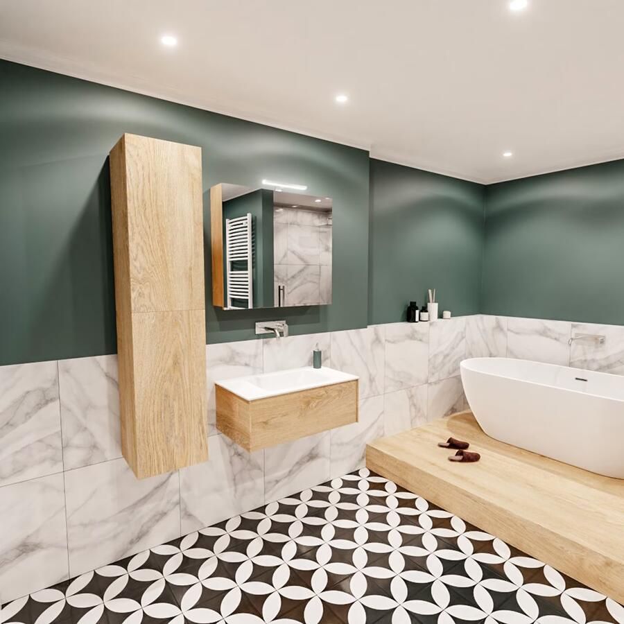 Zaro Lush onderkast 80cm in kleur WASHED OAK met 1 lade Push tot open geschikt voor gecentreerde wastafel. Compleet met solid surface wastafel cloud M35117met 0 kraangat(en) - Foto 3