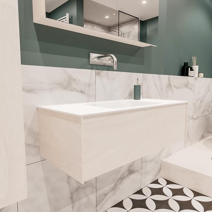 Zaro Lush onderkast 100cm in kleur UNDERLAYMENT met 1 lade Push tot open geschikt voor gecentreerde wastafel. Compleet met solid surface wastafel cloud M35132met 0 kraangat(en) - Foto 4