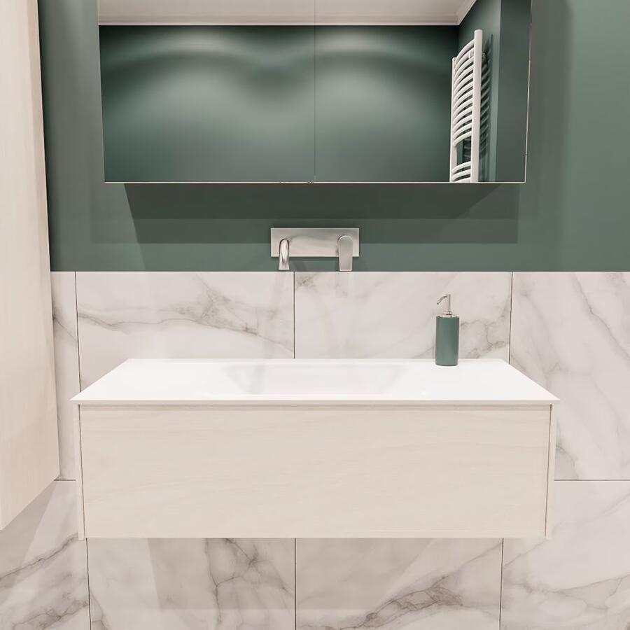 Zaro Lush onderkast 100cm in kleur UNDERLAYMENT met 1 lade Push tot open geschikt voor gecentreerde wastafel. Compleet met solid surface wastafel cloud M35132met 0 kraangat(en) - Foto 2