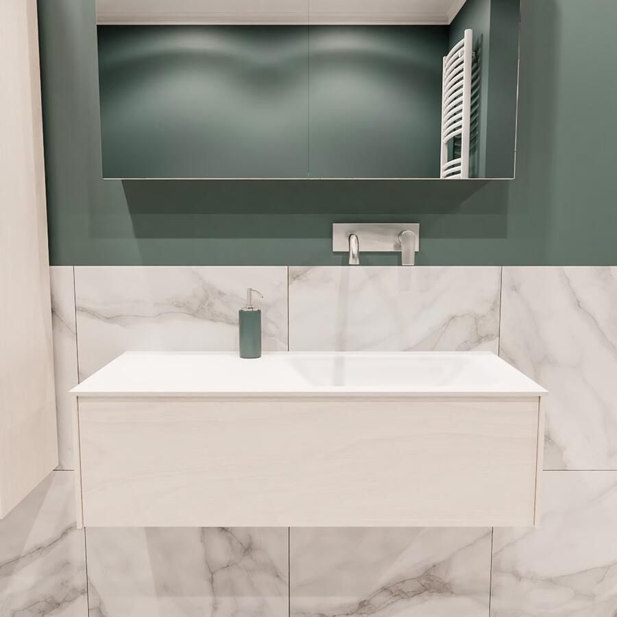 Zaro Lush onderkast 100cm in kleur UNDERLAYMENT met 1 lade Push tot open geschikt voor rechtse wastafel. Compleet met solid surface wastafel cloud M35134met 0 kraangat(en) - Foto 2