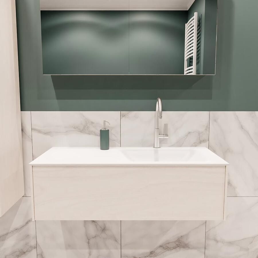 Zaro Lush onderkast 100cm in kleur UNDERLAYMENT met 1 lade Push tot open geschikt voor rechtse wastafel. Compleet met solid surface wastafel cloud M35134met 1 kraangat(en) - Foto 2