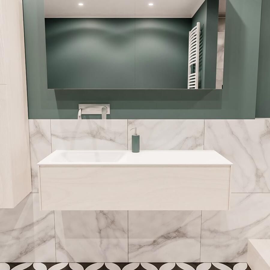 Zaro Lush onderkast 120cm in kleur UNDERLAYMENT met 1 lade Push tot open geschikt voor linkse wastafel. Compleet met solid surface wastafel cloud M35163met 0 kraangat(en) - Foto 2