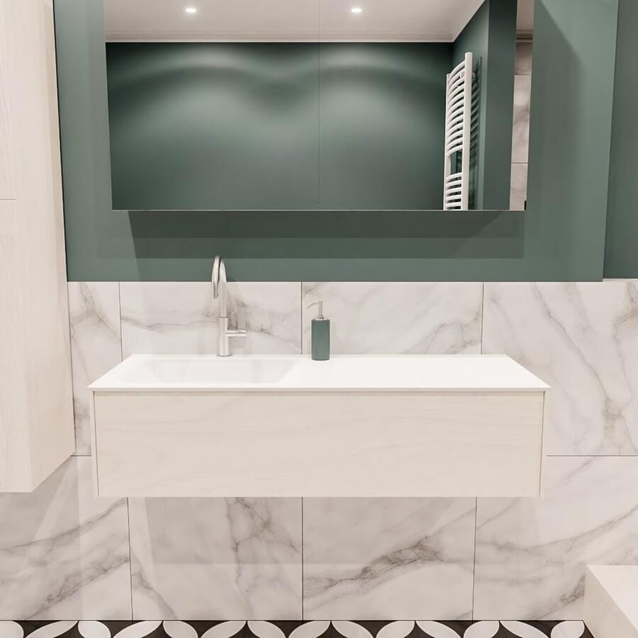 Zaro Lush onderkast 120cm in kleur UNDERLAYMENT met 1 lade Push tot open geschikt voor linkse wastafel. Compleet met solid surface wastafel cloud M35163met 1 kraangat(en) - Foto 2