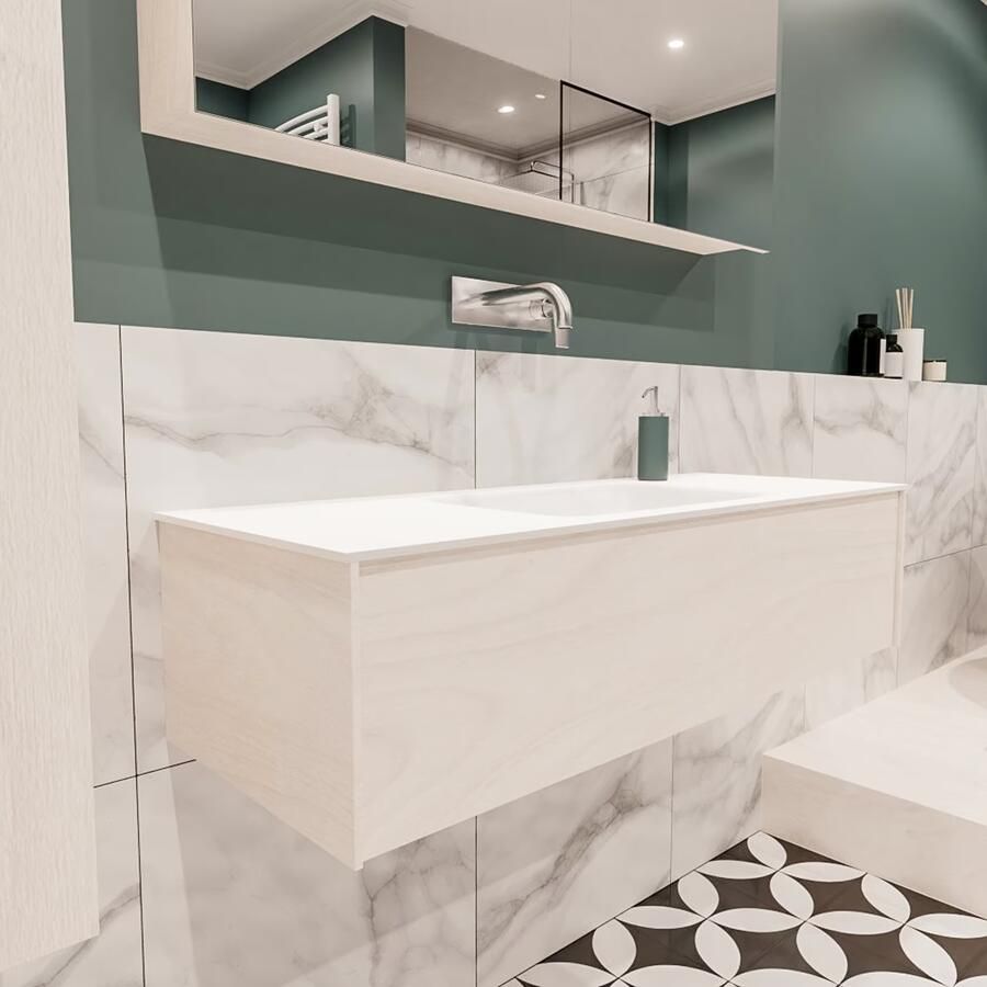 Zaro Lush onderkast 120cm in kleur UNDERLAYMENT met 1 lade Push tot open geschikt voor gecentreerde wastafel. Compleet met solid surface wastafel cloud M35162met 0 kraangat(en) - Foto 3