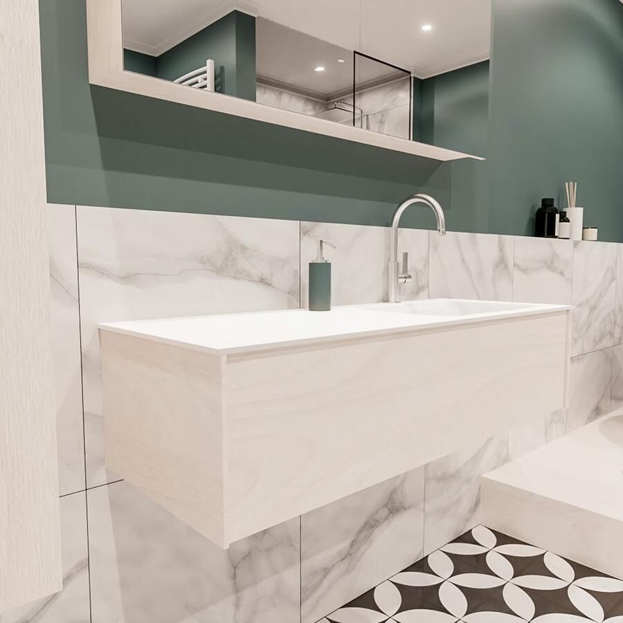 Zaro Lush onderkast 120cm in kleur UNDERLAYMENT met 1 lade Push tot open geschikt voor rechtse wastafel. Compleet met solid surface wastafel cloud M35164met 1 kraangat(en) - Foto 4