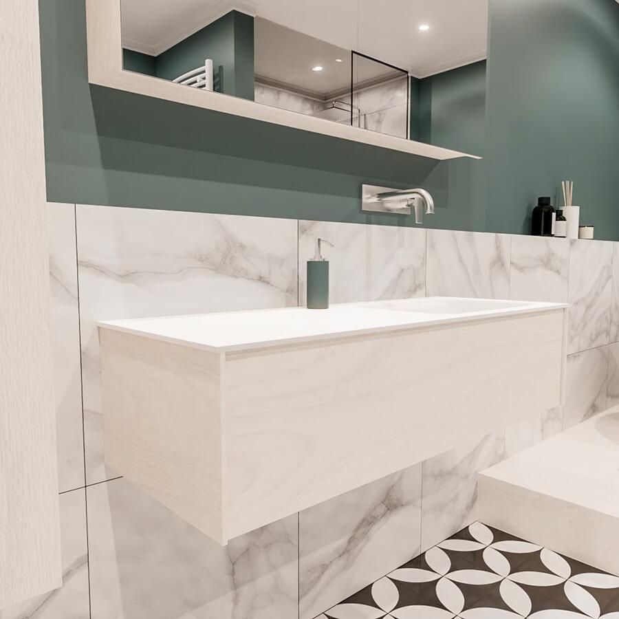 Zaro Lush onderkast 120cm in kleur UNDERLAYMENT met 1 lade Push tot open geschikt voor rechtse wastafel. Compleet met solid surface wastafel cloud M35164met 0 kraangat(en) - Foto 4