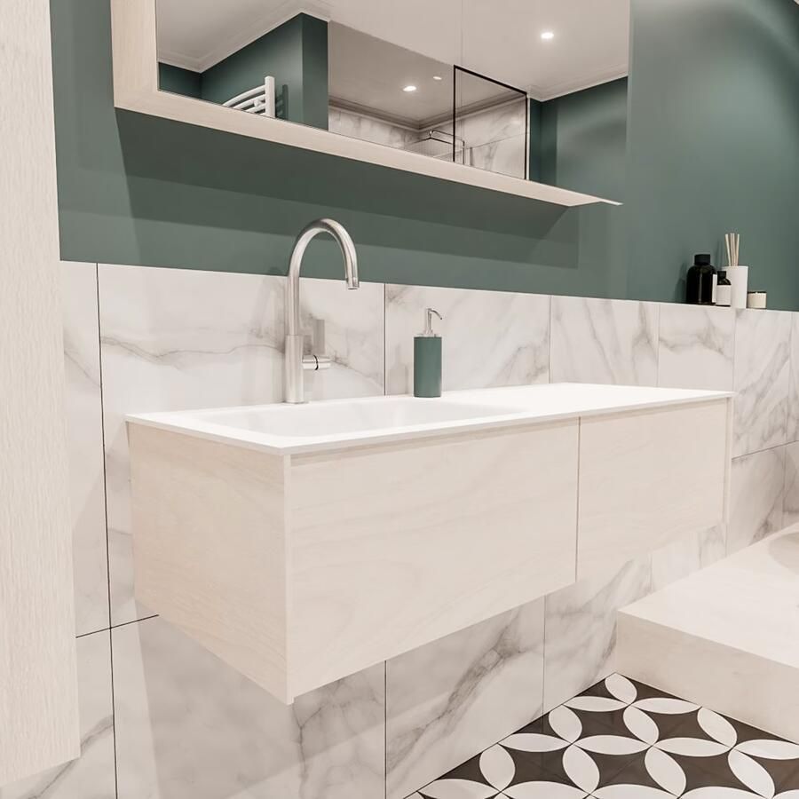 Zaro Lush onderkast 120cm in kleur UNDERLAYMENT met 2 lades Push tot open geschikt voor linkse wastafel. Compleet met solid surface wastafel cloud M35163met 1 kraangat(en) - Foto 4