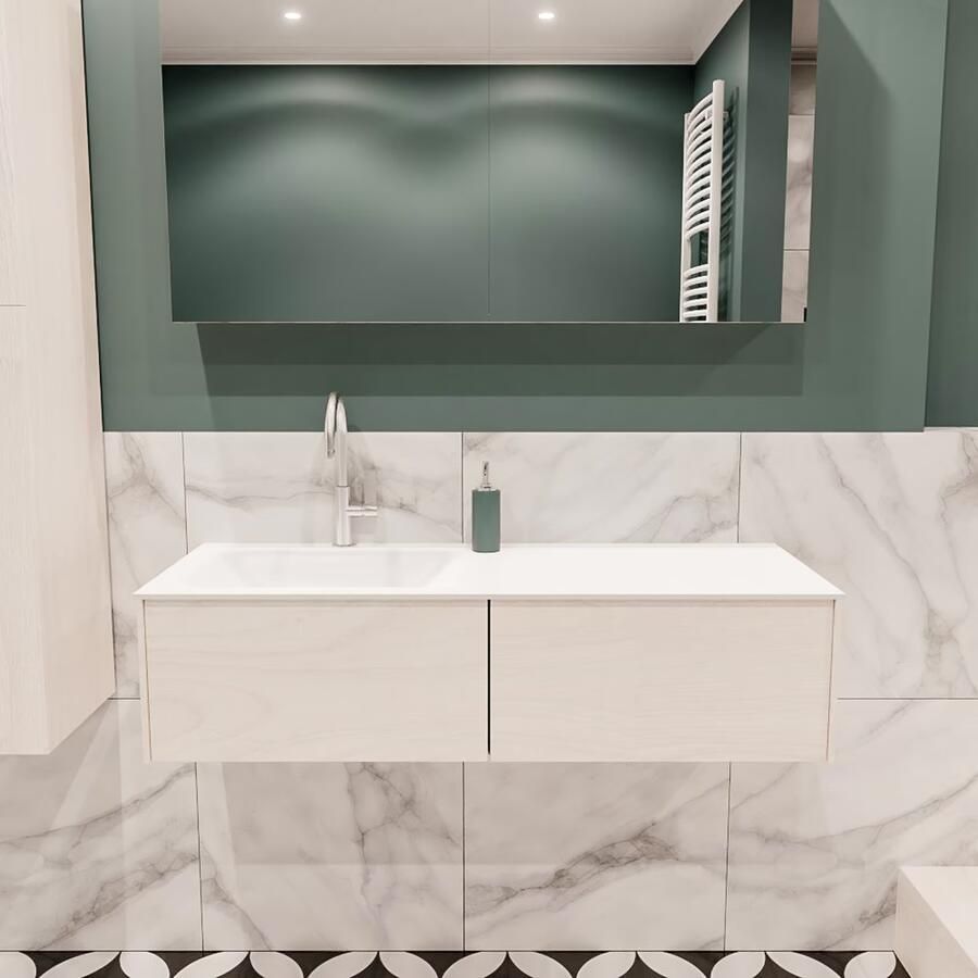 Zaro Lush onderkast 120cm in kleur UNDERLAYMENT met 2 lades Push tot open geschikt voor linkse wastafel. Compleet met solid surface wastafel cloud M35163met 1 kraangat(en) - Foto 2