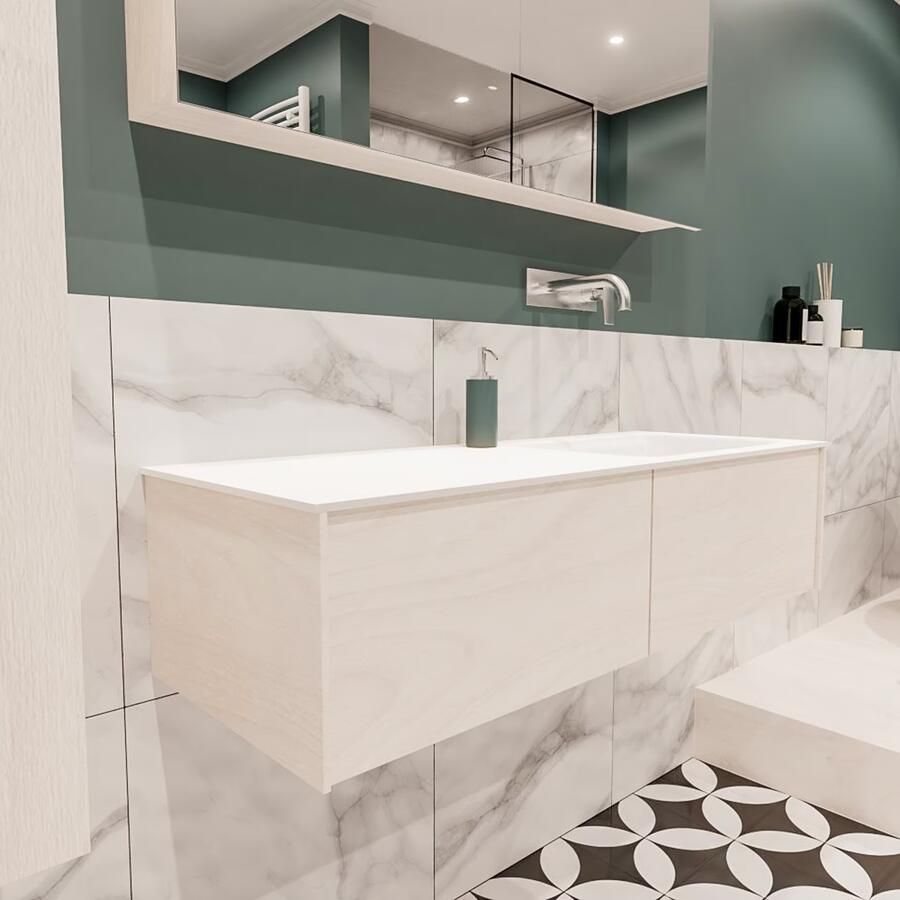 Zaro Lush onderkast 120cm in kleur UNDERLAYMENT met 2 lades Push tot open geschikt voor rechtse wastafel. Compleet met solid surface wastafel cloud M35164met 0 kraangat(en) - Foto 3