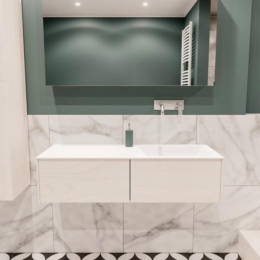 Zaro Lush onderkast 120cm in kleur UNDERLAYMENT met 2 lades Push tot open geschikt voor rechtse wastafel. Compleet met solid surface wastafel cloud M35164met 0 kraangat(en)