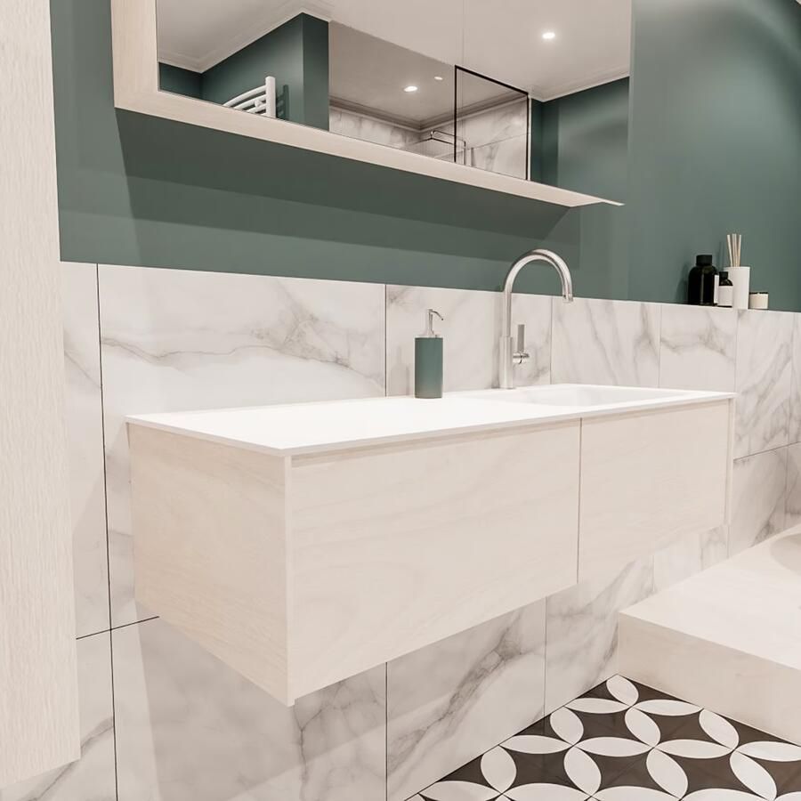 Zaro Lush onderkast 120cm in kleur UNDERLAYMENT met 2 lades Push tot open geschikt voor rechtse wastafel. Compleet met solid surface wastafel cloud M35164met 1 kraangat(en)