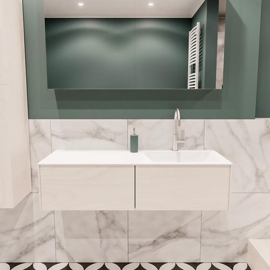 Zaro Lush onderkast 120cm in kleur UNDERLAYMENT met 2 lades Push tot open geschikt voor rechtse wastafel. Compleet met solid surface wastafel cloud M35164met 1 kraangat(en) - Foto 2