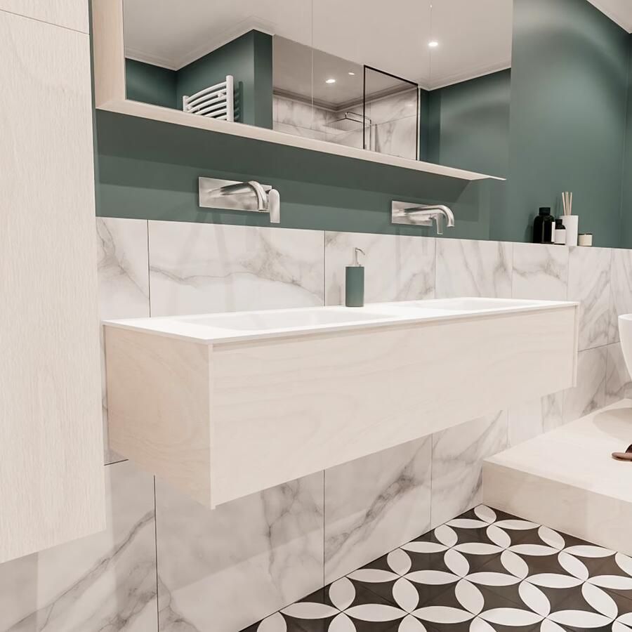 Zaro Lush onderkast 150cm in kleur UNDERLAYMENT met 1 lade Push tot open geschikt voor dubbele wastafel. Compleet met solid surface wastafel cloud M35219met 0 kraangat(en) - Foto 4