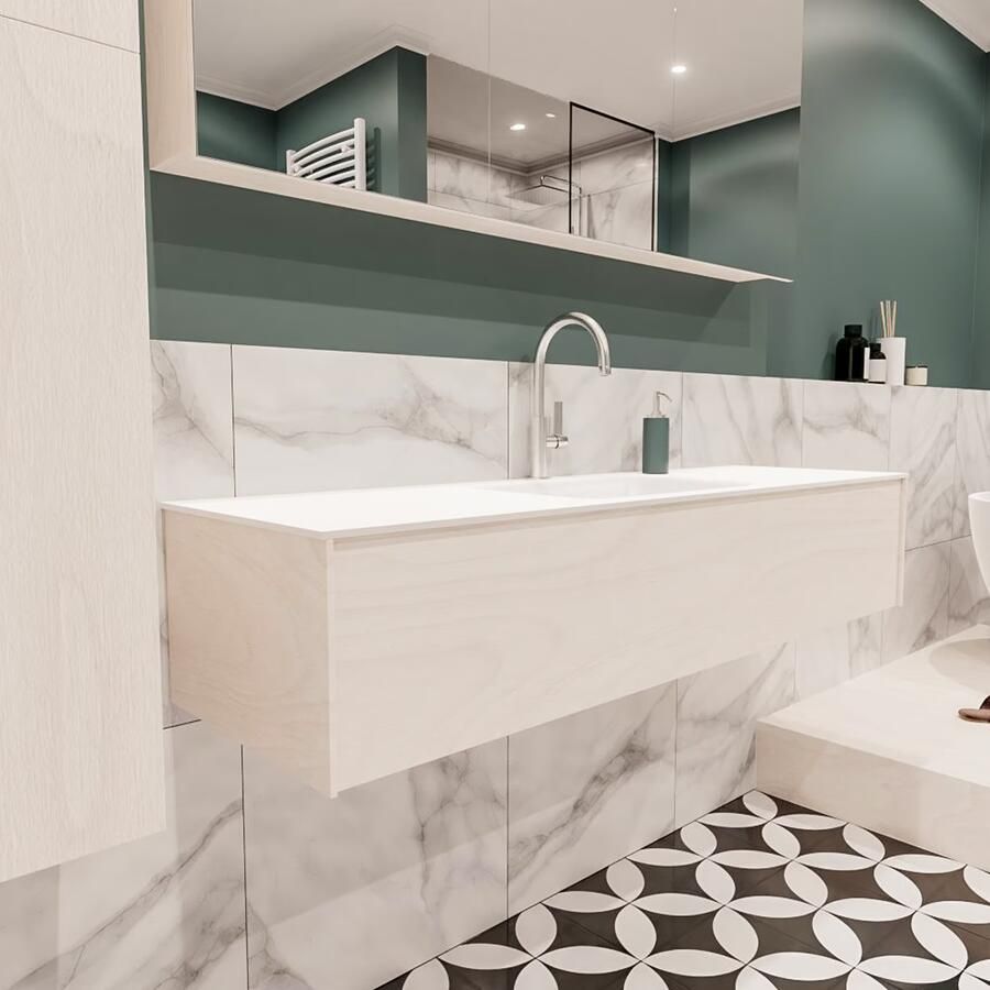 Zaro Lush onderkast 150cm in kleur UNDERLAYMENT met 1 lade Push tot open geschikt voor gecentreerde wastafel. Compleet met solid surface wastafel cloud M35216met 1 kraangat(en) - Foto 4